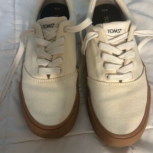 Toms Cream and Brown Canvas Sneakers with Gum Sole